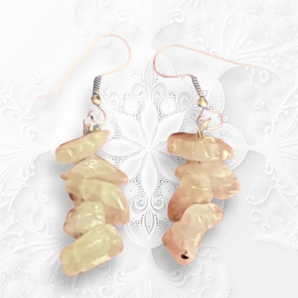 Hand Crafte Rose Quartz Stacked Chip Earrings Natural Stones Pink Pierced
